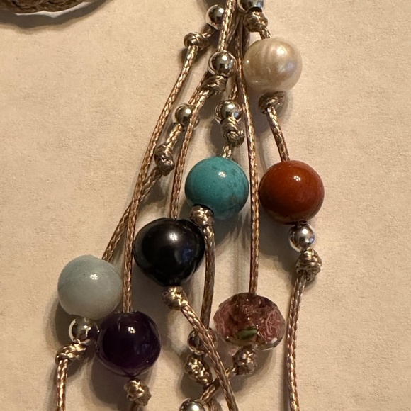 ARTISAN Gemstones and Pearls Braided Tan Cord Tassel Necklace 23 1/2” long - Picture 3 of 14